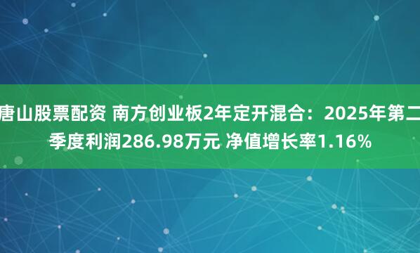 唐山股票配资 南方创业板2年定开混合：2025年第二季度利润286.98万元 净值增长率1.16%